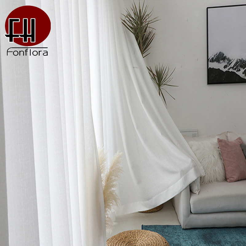 Linen Curtain Eyelet - Fonflora Moderne, einfarbige, weiße, dicke Tüllvorhänge
