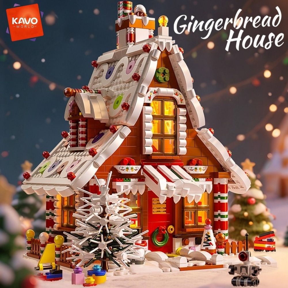 Interior Design Lego - KAVOWORLD 1614-teiliges Weihnachts-Lebkuchenhaus-Bausteinset mit LED-Beleuchtung, festliches