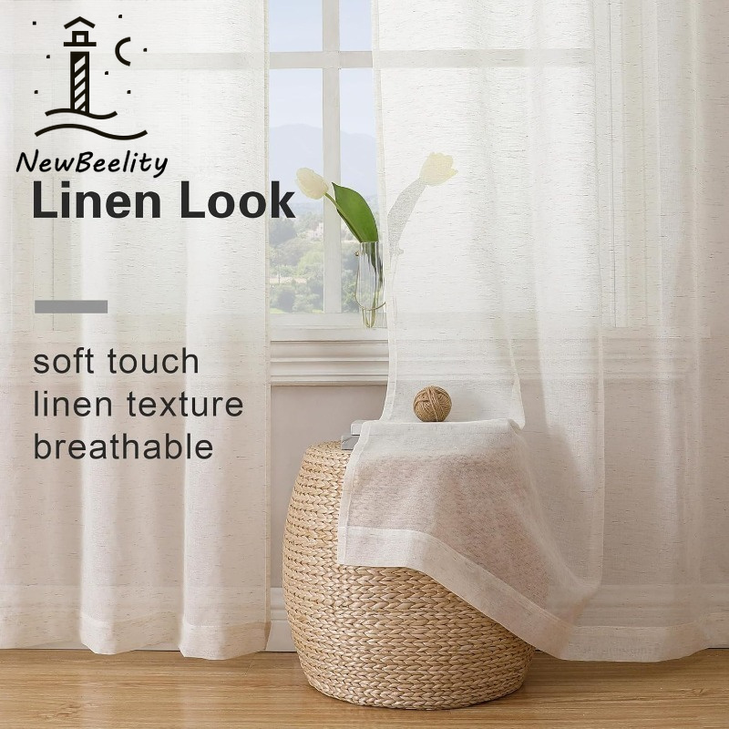 Linen Curtain Eyelet - Leinen-Texturierte Tüll-S-Falt-Vorhänge für Wohnzimmer, Esszimmer, Schlafzimmer,
