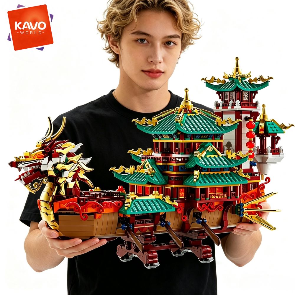 Interior Design Lego - KAVOWORLD 2453-teiliger Drachenboot-Bausatz, Chinesisches Antikes Pavillon-Schiff