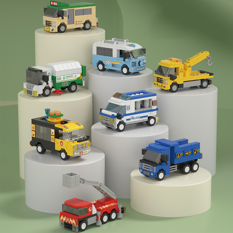 Interior Design Lego - 8 Puzzle-Spielzeuge, Bausteine, Gleitautos, Stadthafte Simulationsfahrzeuge,
